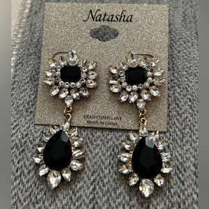 Natasha Couture Crystal and Black Stone Earrings